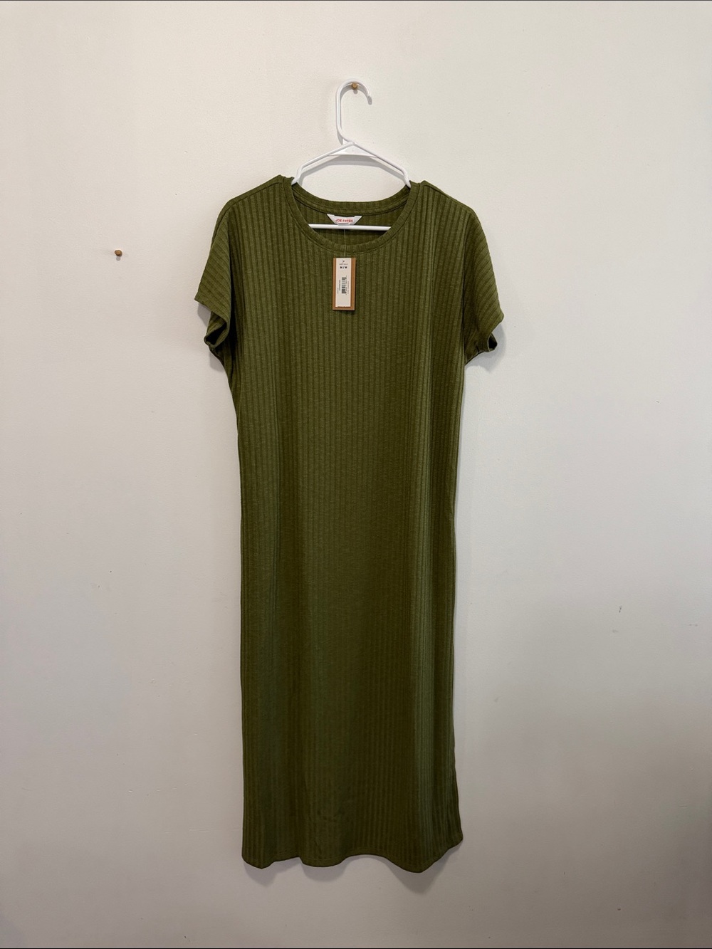 Joe Fresh Olive Green Ribbed Short-Sleeve Midi Dress (BNWT)